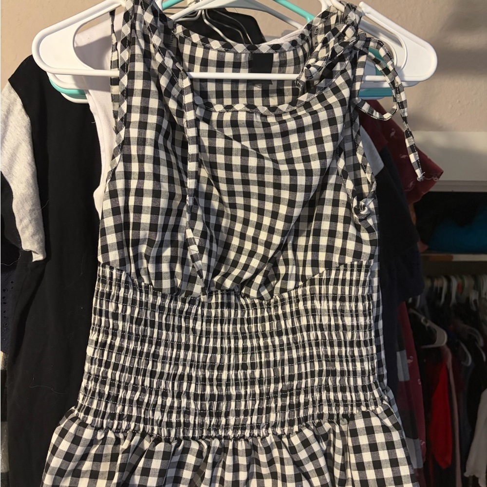 Black and White Gingham Smocked Waist Dress